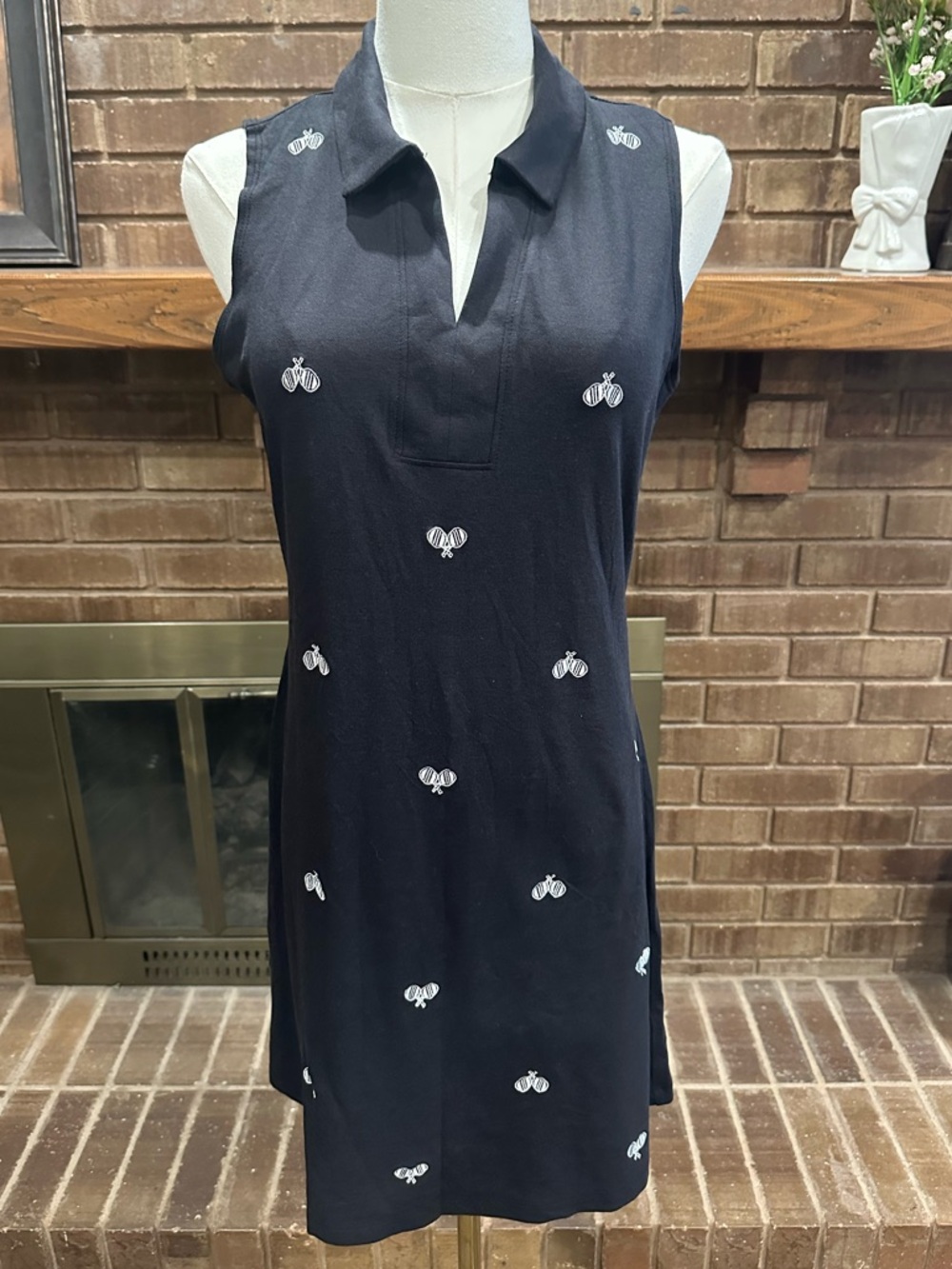 NWT Sigrid Olsen Golf & Tennis Dress Navy Embroidered Pickleball S Sporty Chic